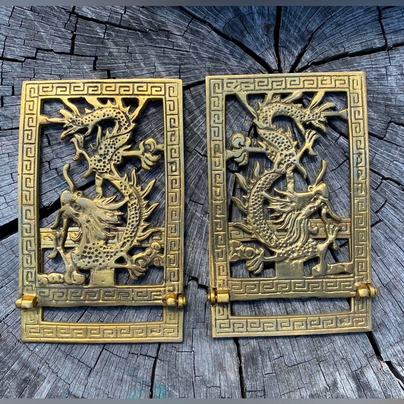 Vintage Dragon Design Brass Chinoiserie Bookends - Picture 5 of 5